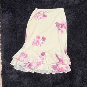 Wild Fable Asymmetrical Skirt with Pink Floral Design